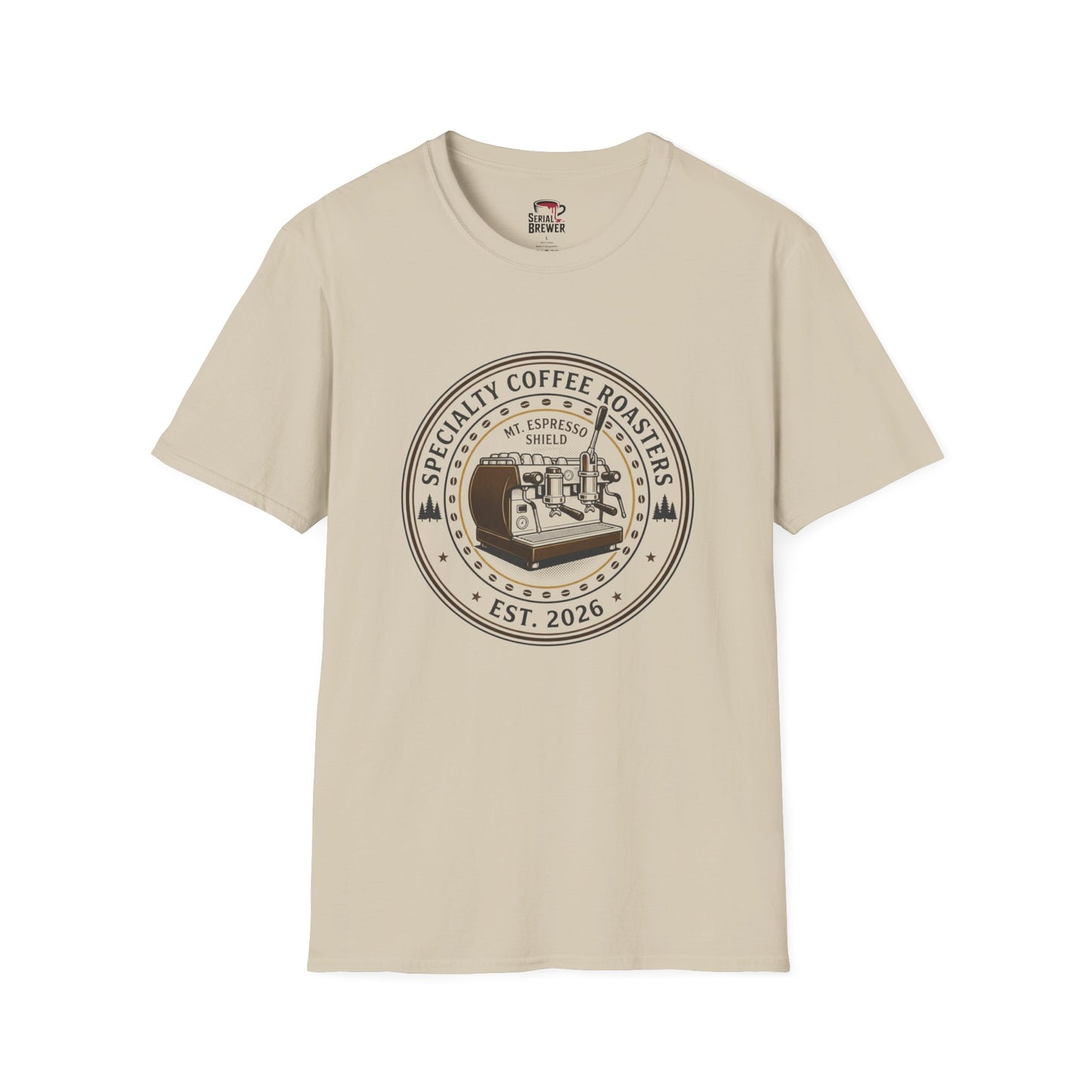 Coffee Roaster T-Shirt — 'Specialty Coffee Roasters' Espresso Machine Logo Tee
