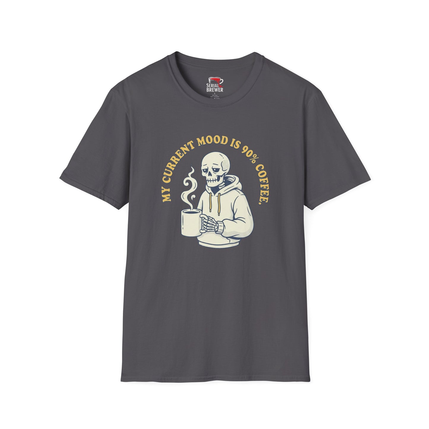 Coffee Skeleton Tee — "My Current Mood Is 90% Coffee" Graphic T-Shirt