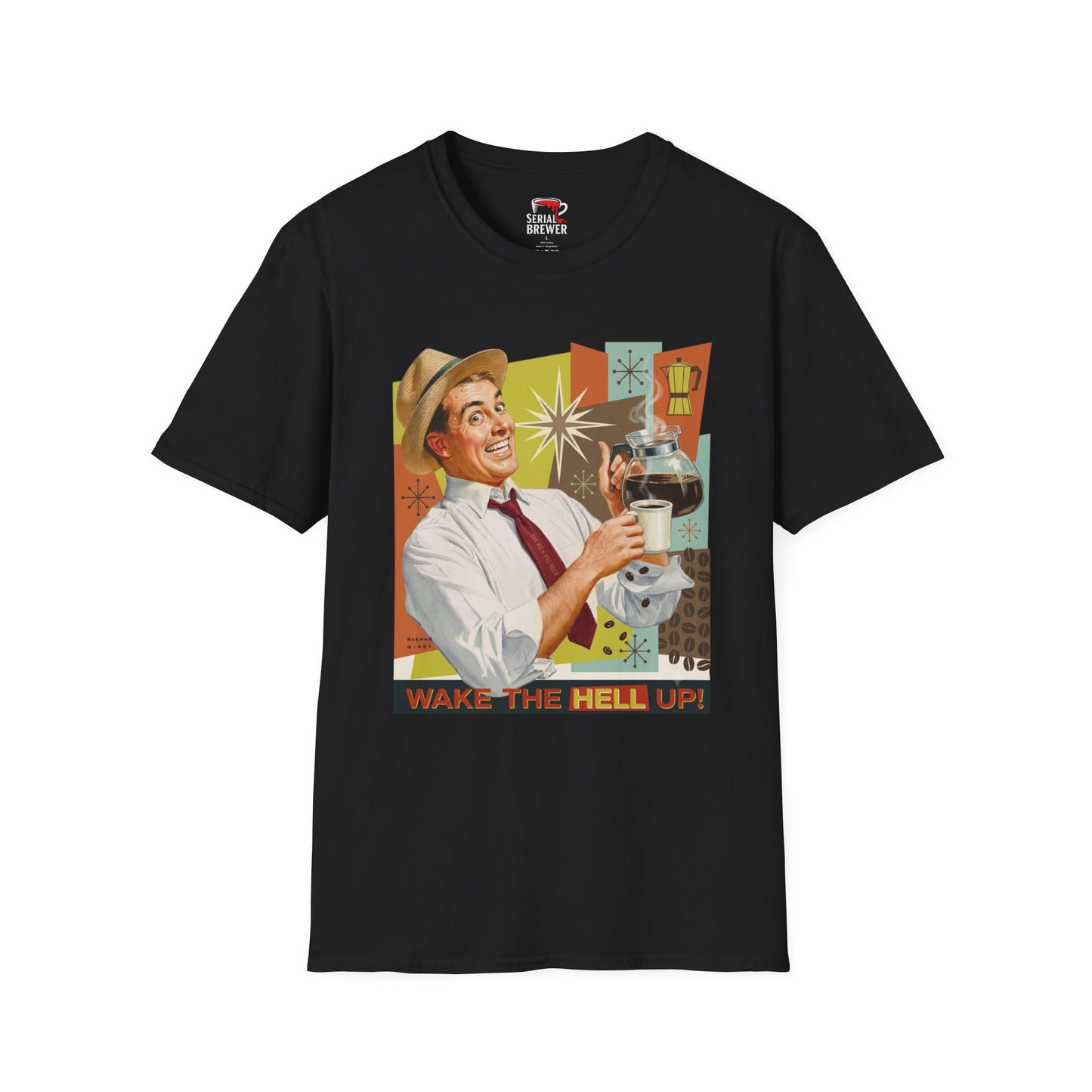 Retro Coffee T-Shirt — "Wake the Hell Up" Vintage Cafe Graphic Tee