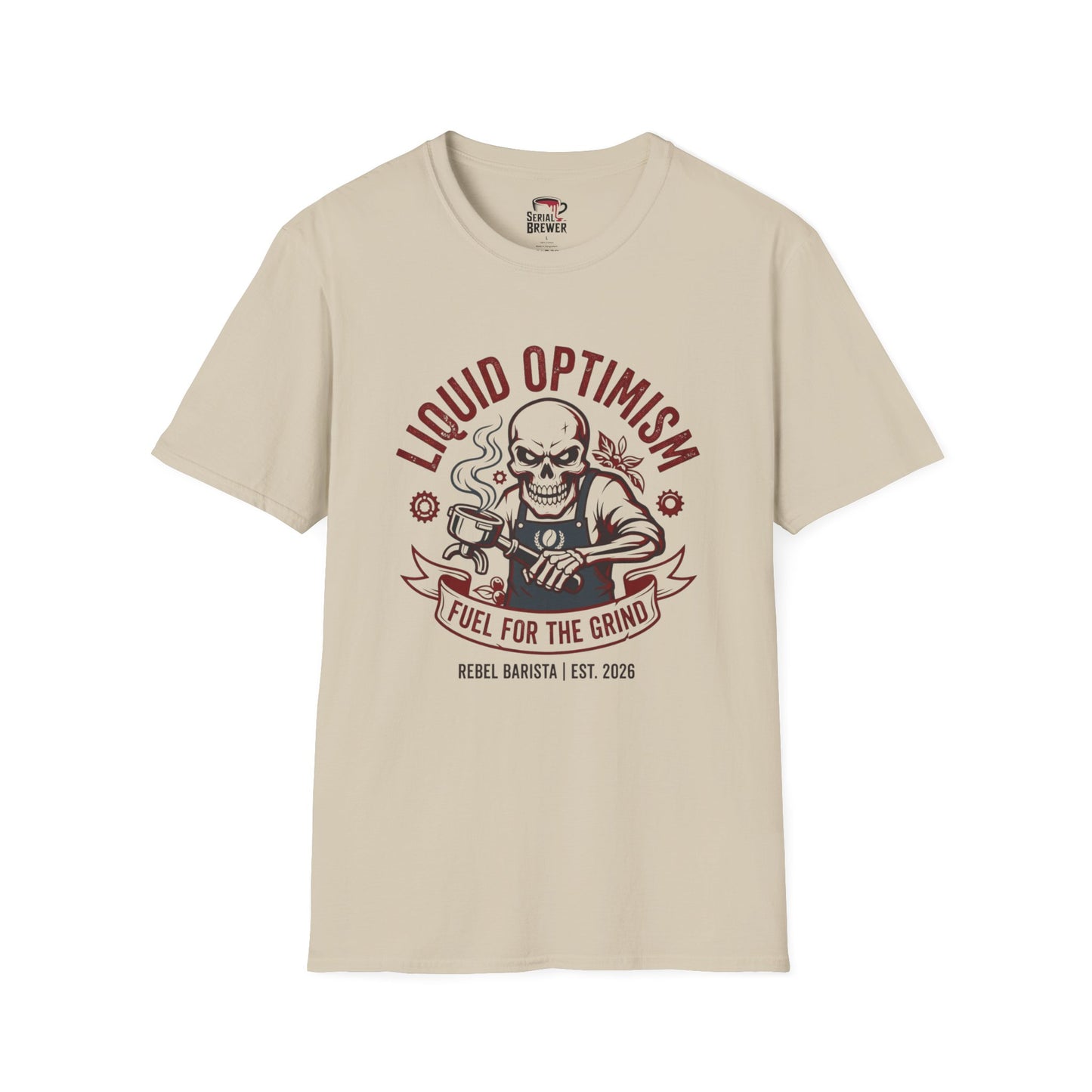 T-Shirt — "Liquid Optimism" Coffee Skull Graphic Tee