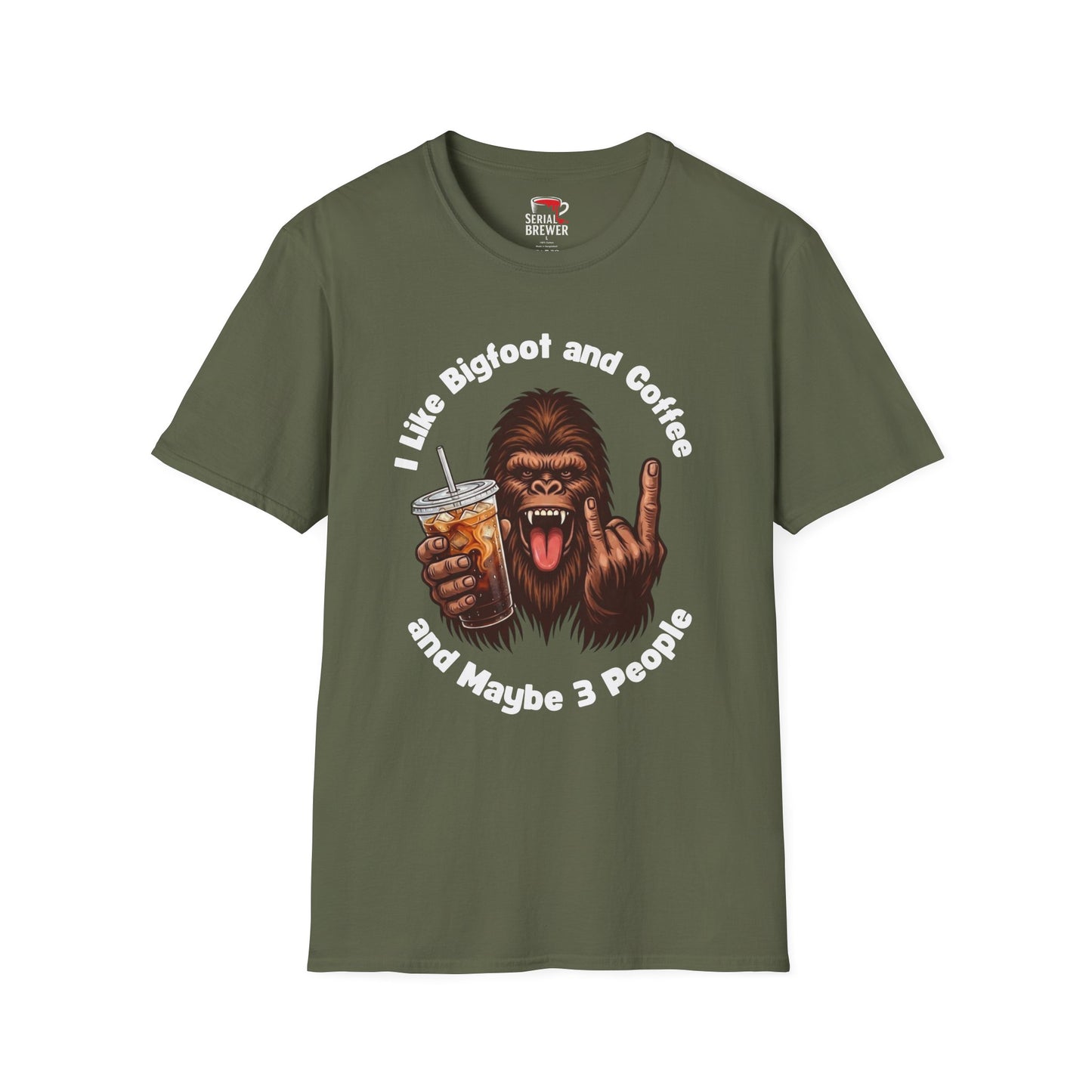 Bigfoot and Coffee T-Shirt — “I Like Bigfoot and Coffee (And Maybe 3 People)” Funny Graphic Tee