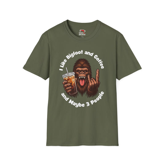 Bigfoot and Coffee T-Shirt — “I Like Bigfoot and Coffee (And Maybe 3 People)” Funny Graphic Tee