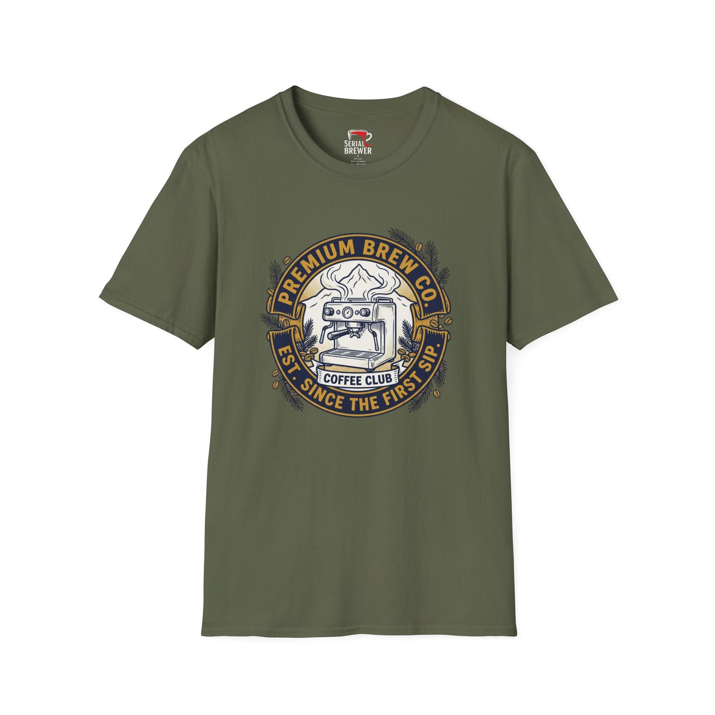 Coffee Club T-Shirt — Premium Brew Co. Espresso Machine Graphic