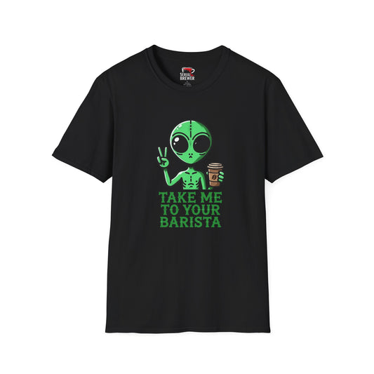 Alien Peace Sign Coffee T-Shirt — "Take Me To Your Barista" Graphic Tee