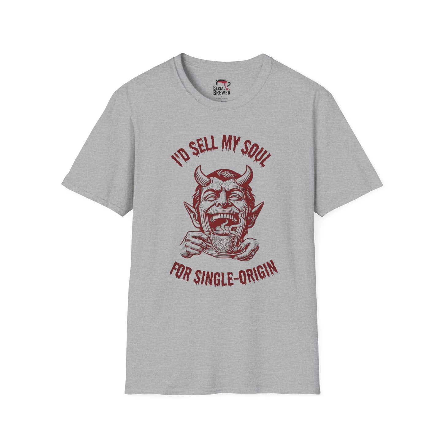 Coffee Lover T‑Shirt — "I'd Sell My Soul for Single‑Origin" Retro Devil Design