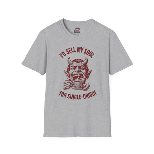 Coffee Lover T‑Shirt — "I'd Sell My Soul for Single‑Origin" Retro Devil Design
