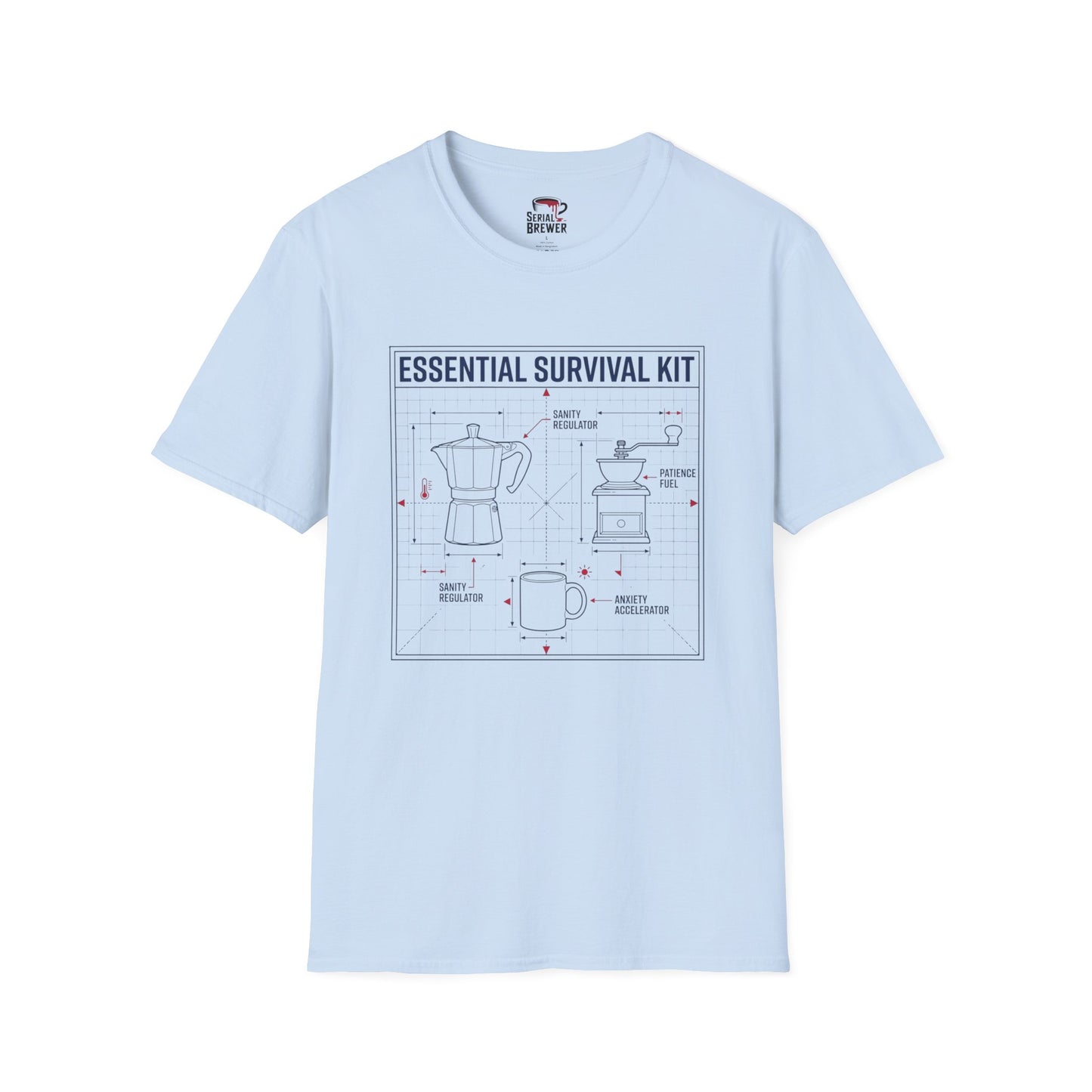 Essential Survival Kit T-Shirt — Coffee Gear Blueprint Tee