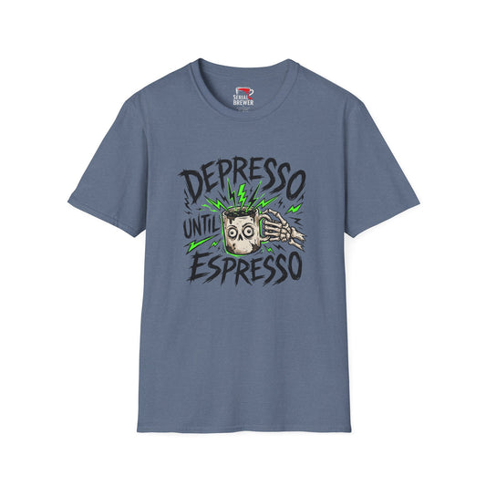 Depresso Until Espresso T-Shirt — Funny Coffee Lover Tee