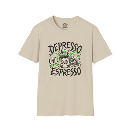 Depresso Until Espresso T-Shirt — Funny Coffee Lover Tee