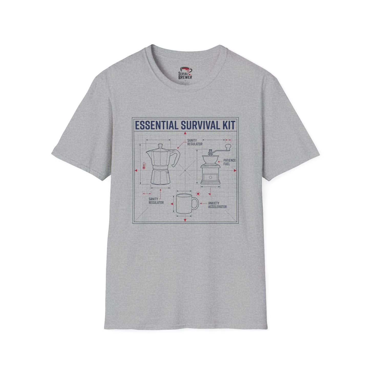 Essential Survival Kit T-Shirt — Coffee Gear Blueprint Tee