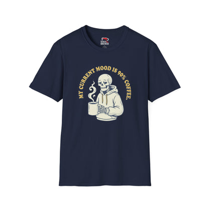Coffee Skeleton Tee — "My Current Mood Is 90% Coffee" Graphic T-Shirt
