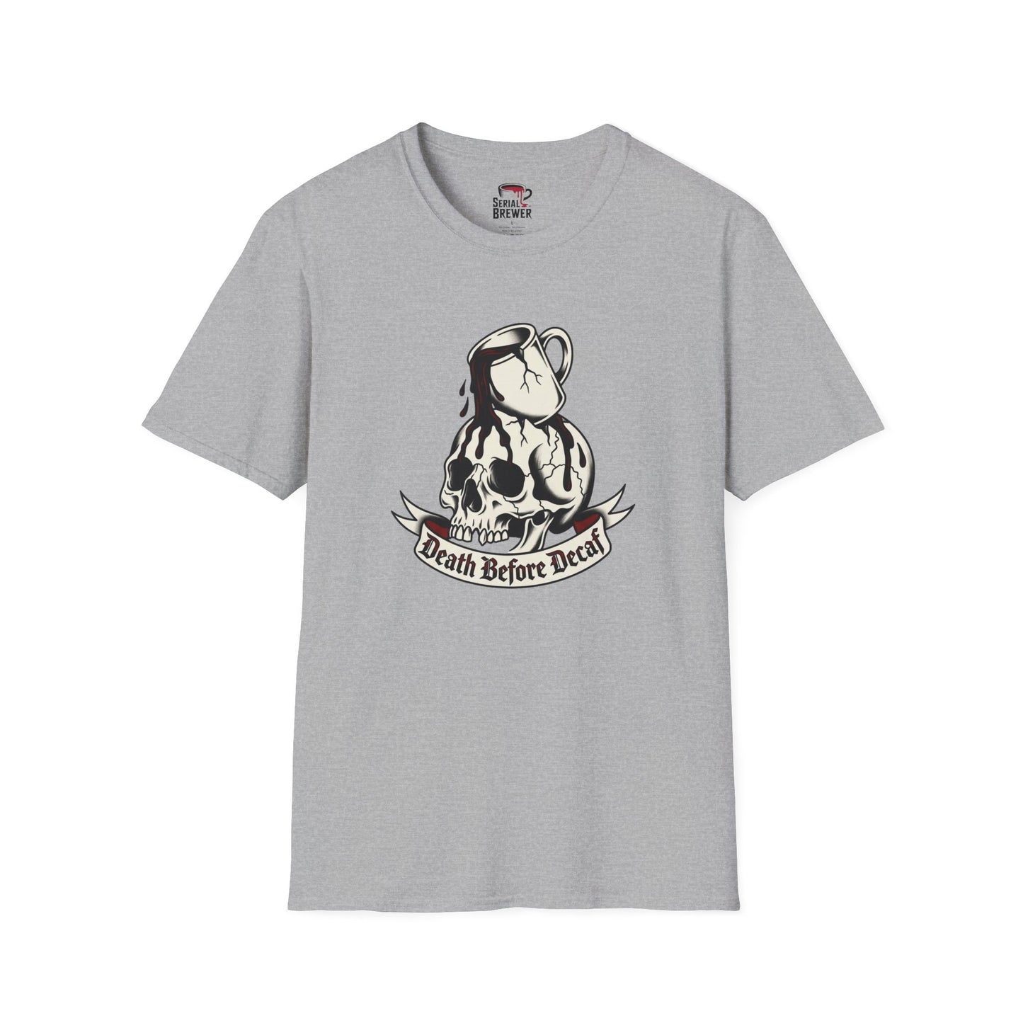 Skull Coffee Tee — "Death Before Decaf" Graphic T-Shirt