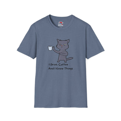 Cat Coffee T-Shirt — "I Drink Coffee And I Know Things" Cute Cat Graphic Tee