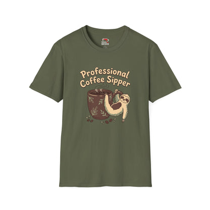Professional Coffee Sipper T-Shirt — Cute Sloth Coffee Lover Tee