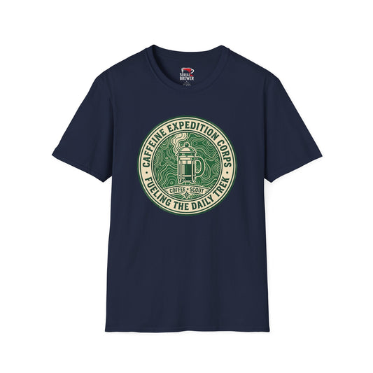 Caffeine Expedition Corps T-Shirt — Fueling the Daily Trek Coffee Logo Tee