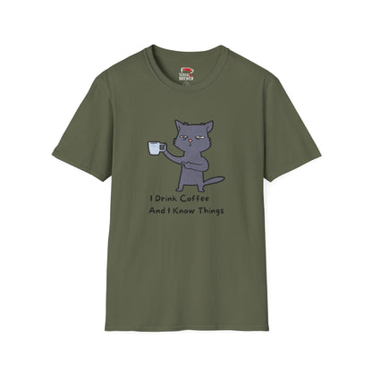 Cat Coffee T-Shirt — "I Drink Coffee And I Know Things" Cute Cat Graphic Tee
