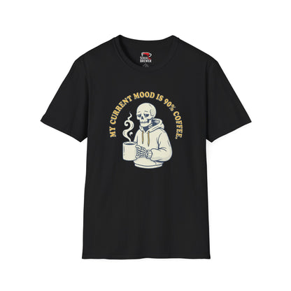 Coffee Skeleton Tee — "My Current Mood Is 90% Coffee" Graphic T-Shirt