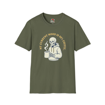 Coffee Skeleton Tee — "My Current Mood Is 90% Coffee" Graphic T-Shirt