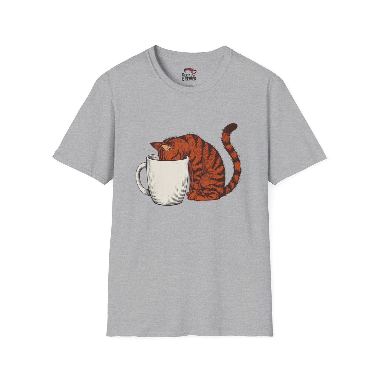 Cat & Coffee T-Shirt — Ginger Cat Napping in Mug Tee