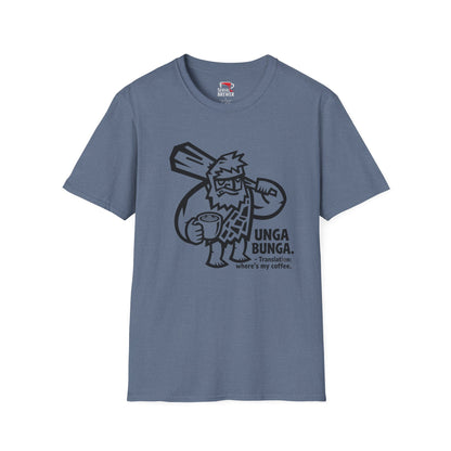 Caveman Coffee T-Shirt — "Unga Bunga, What's My Coffee?" Graphic Tee