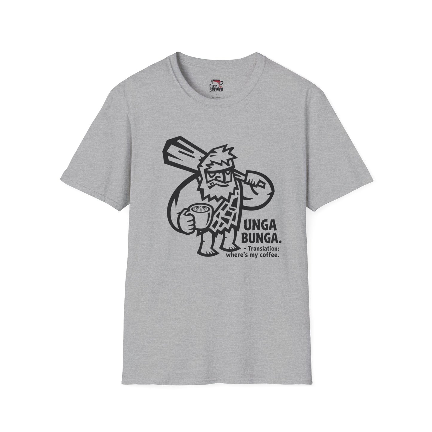 Caveman Coffee T-Shirt — "Unga Bunga, What's My Coffee?" Graphic Tee