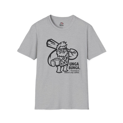 Caveman Coffee T-Shirt — "Unga Bunga, What's My Coffee?" Graphic Tee
