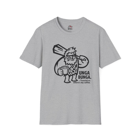 Caveman Coffee T-Shirt — "Unga Bunga, What's My Coffee?" Graphic Tee