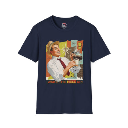 Retro Coffee T-Shirt — "Wake the Hell Up" Vintage Cafe Graphic Tee