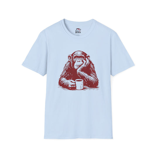 Pensive Monkey T-Shirt — Retro Chimp with Coffee Graphic Tee
