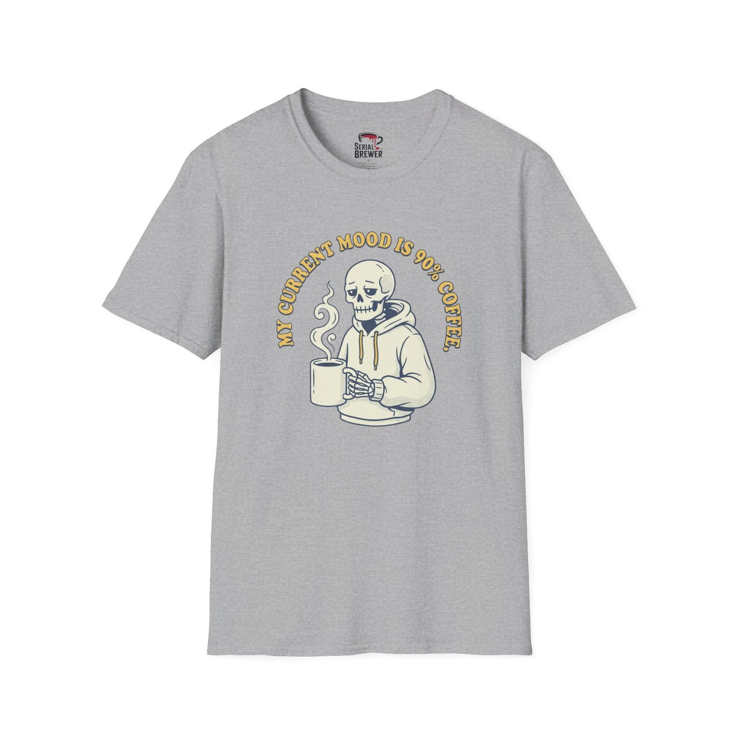 Coffee Skeleton Tee — "My Current Mood Is 90% Coffee" Graphic T-Shirt