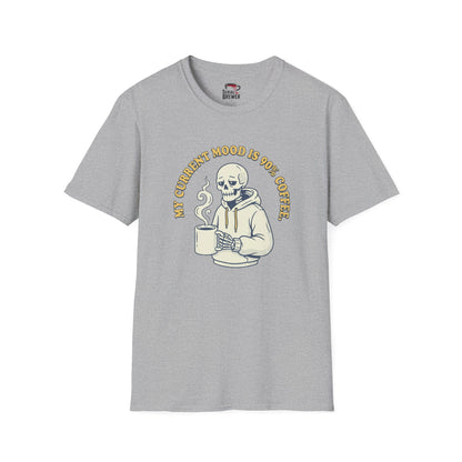 Coffee Skeleton Tee — "My Current Mood Is 90% Coffee" Graphic T-Shirt