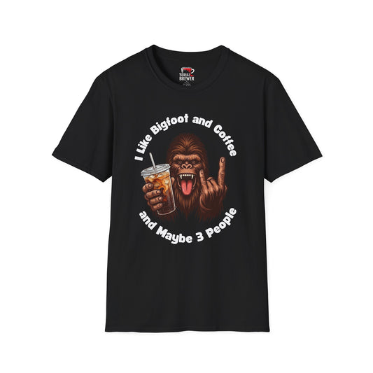 Bigfoot and Coffee T-Shirt — “I Like Bigfoot and Coffee (And Maybe 3 People)” Funny Graphic Tee