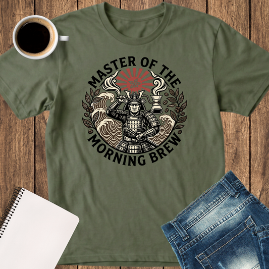 T-Shirt — "Master of the Morning Brew" Samurai Coffee Graphic Tee