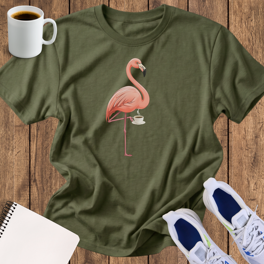 flamingo drinking coffee