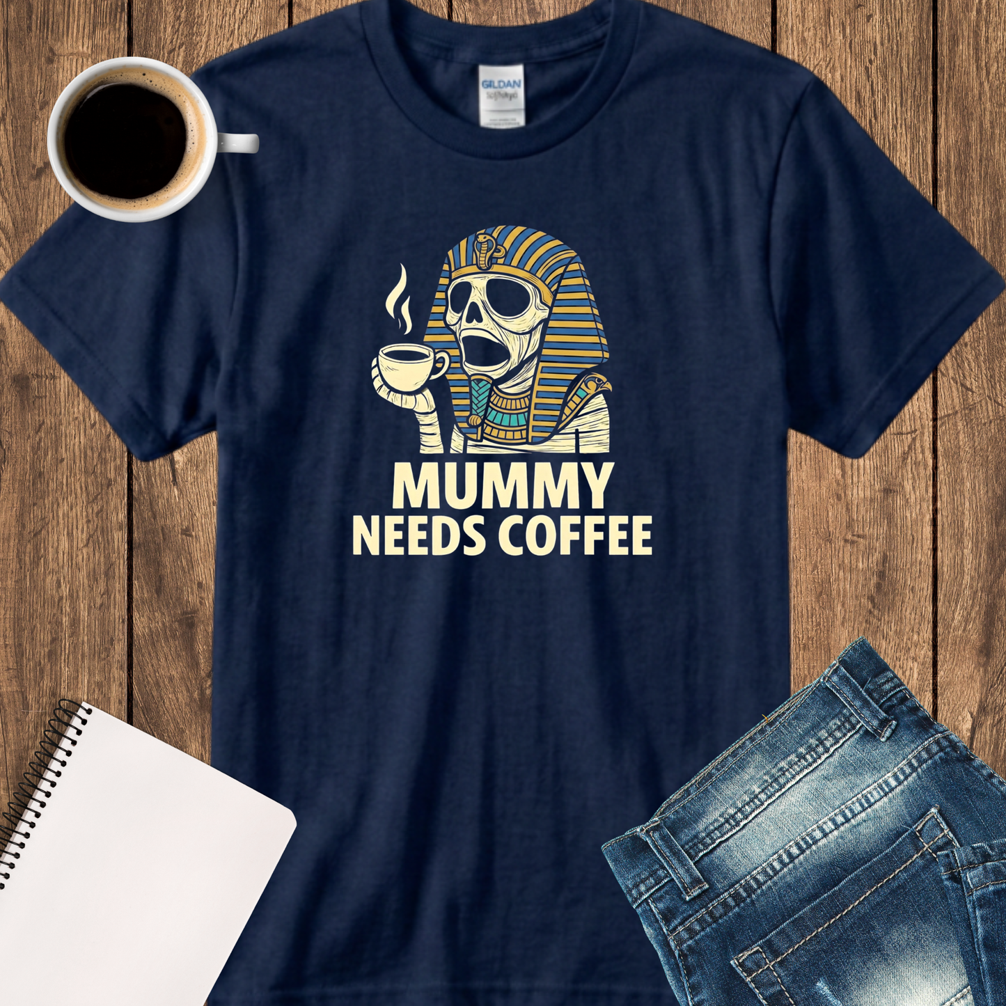 Mummy Needs Coffee T-Shirt — Funny Egyptian Mummy Skull Tee