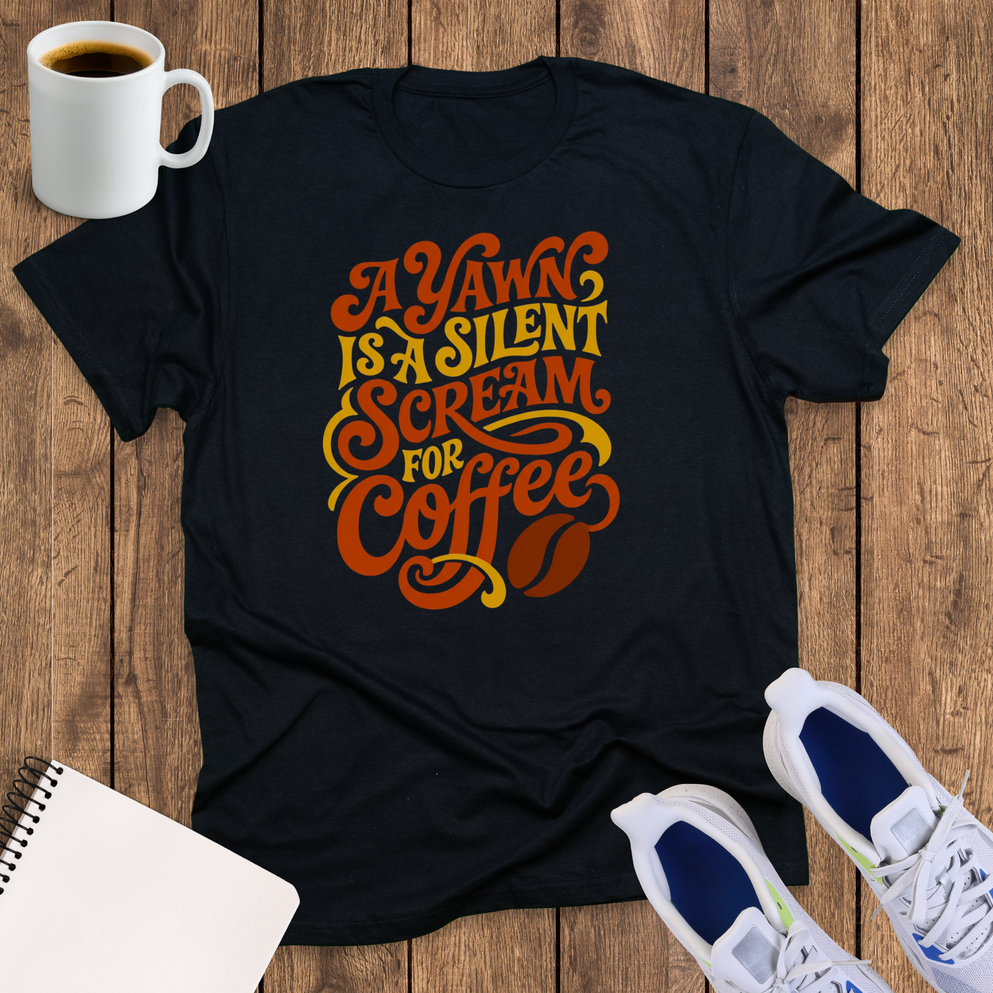 Coffee T‑Shirt — "A Yawn Is a Silent Scream for Coffee" Retro Graphic Tee